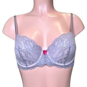 Victoria’s Secret Lined Demi Dream Angels gray purple lace bra‎ 34C